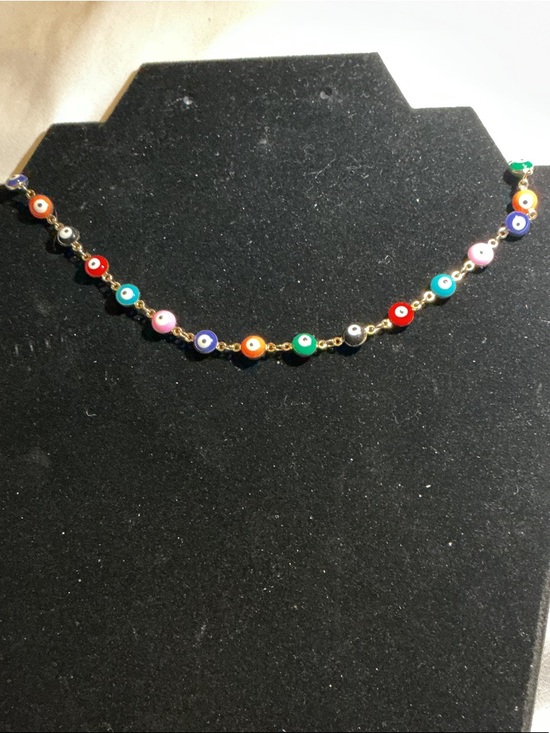 Jewelry - Colorful Evil Eye Beaded Necklace Gold Tone Dainty Chain